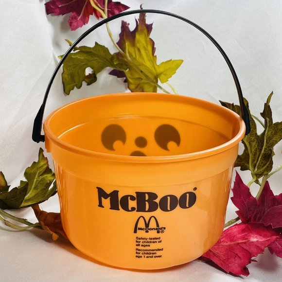 Vintage Pail McDonalds MCBOO Orange Halloween PUMPKIN BUCKET Happy Face NO LID - Picture 4 of 9